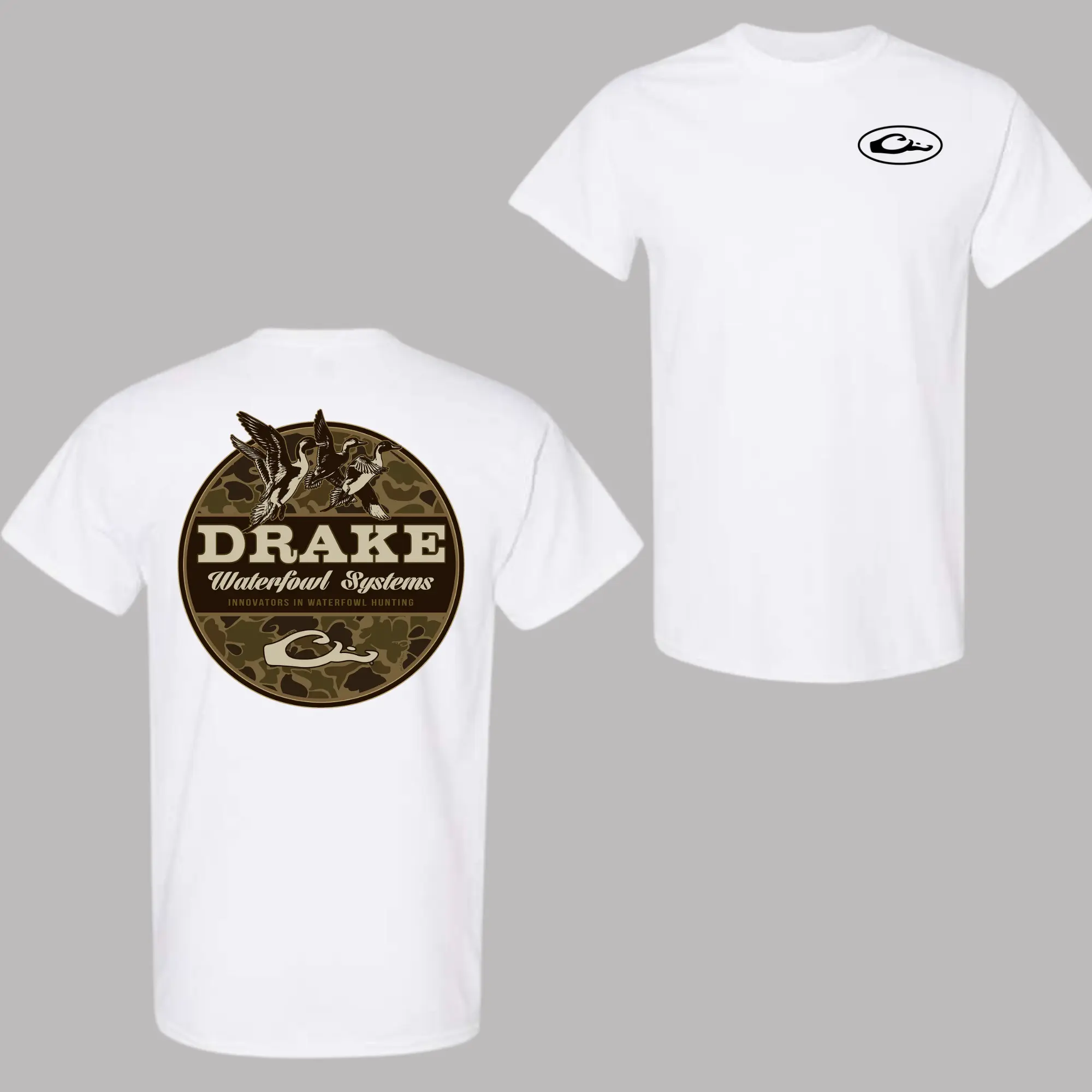 Drake Waterfowl Systems Short-Sleeve Round Neck Graphic Print T-Shirt - Men's Cotton Casual Hunting Camo Outdoor Southern Style Sport Top, Shortsleeve, Tshirt, Camouflage, Crew Neck, Menswear, All Seasons, Hunting Camo Graphic, Outdoors