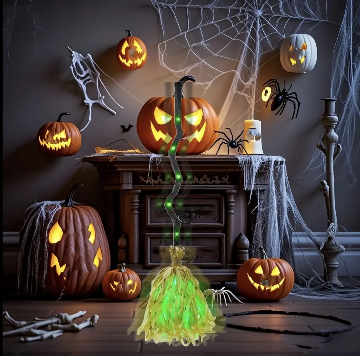 Halloween Witch Broom Light, Sound-ActivatedLED Broom, 35-Inch Dynamic Broom with Leds,Spooky Sounds, Indoor/outdoor Decor, Glow Party Accessories