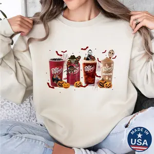 Clothes for Halloween Costume Party, Dr Pepper Halloween Horror Sweatshirt – Spooky Soda Graphic Pullover for Party Season