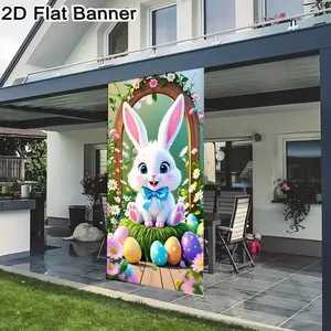 2D flat banner, 1pcEaster Bunny Backdrop Cute White Bunny with Pink Ears Blue Eyes Green Grass Easter Eggs Wooden Arch Flowers Background for Spring Festive Party Decorgalentines party decor, valentine day decor, decorations for valentines day