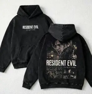 Resident Evil Re9 Remake Hoodie & T-Shirt Leon, Vintage Acid Wash Apparel, Survival Horror Game Merch, Gold Poster Pullover