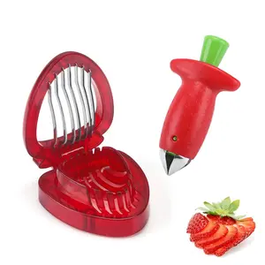 Stainless Steel Strawberry Slicer, Creative Fruit Divider, Grape Slicer, Red Strawberry Cutter, Strawberry Huller Stem Remover,  Manual Blade Kitchen Tools And Gadgets
