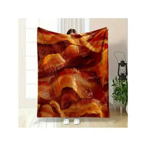Realistic Crispy Bacon Pattern Soft Flannel Blanket