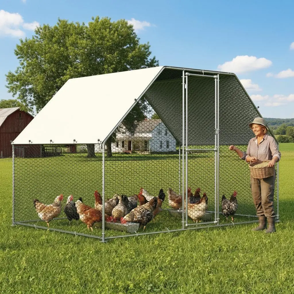 Garvee Upgraded Large Metal Chicken Coop for 6-20 Chickens – Outdoor Walk-In Poultry Cage with Anti-UV Waterproof Cover – Secure Backyard or Farm Pen – 6.56/13.12 x 9.84 x 6.56 ft