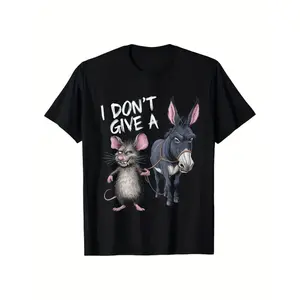 Plus Size Men's Humorous I Don't Give A Mouse and Donkey Graphic TShirt Unisex Casual Soft Breathable Lightweight Crew Neck Regular Fit Machine Washable Cotton Short Sleeve Stylish Gift