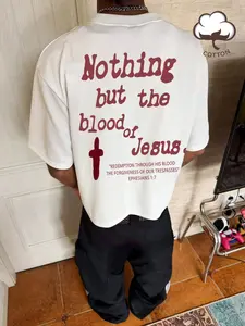 1 Piece Men's Oversized Cotton T Shirt Vintage Streetwear Jesus Cross Graphic Print Casual Tee For Daily Street Wear