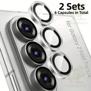 KAYKWONG'S 2-Pack Lens Protector Set for Samsung Galaxy Z Fold 4/5/6/7 Series, Full Coverage Robust Metal Ring + 9h Tempered Glass Film, Camera Protection Cover