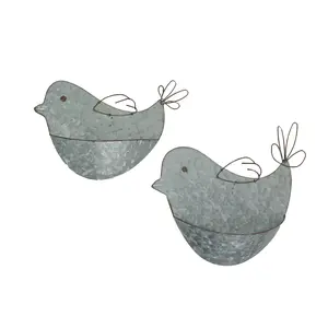 Set of 2 Galvanized Metal Bird Wall Pocket Planter Rustic Decorative Plant Vases