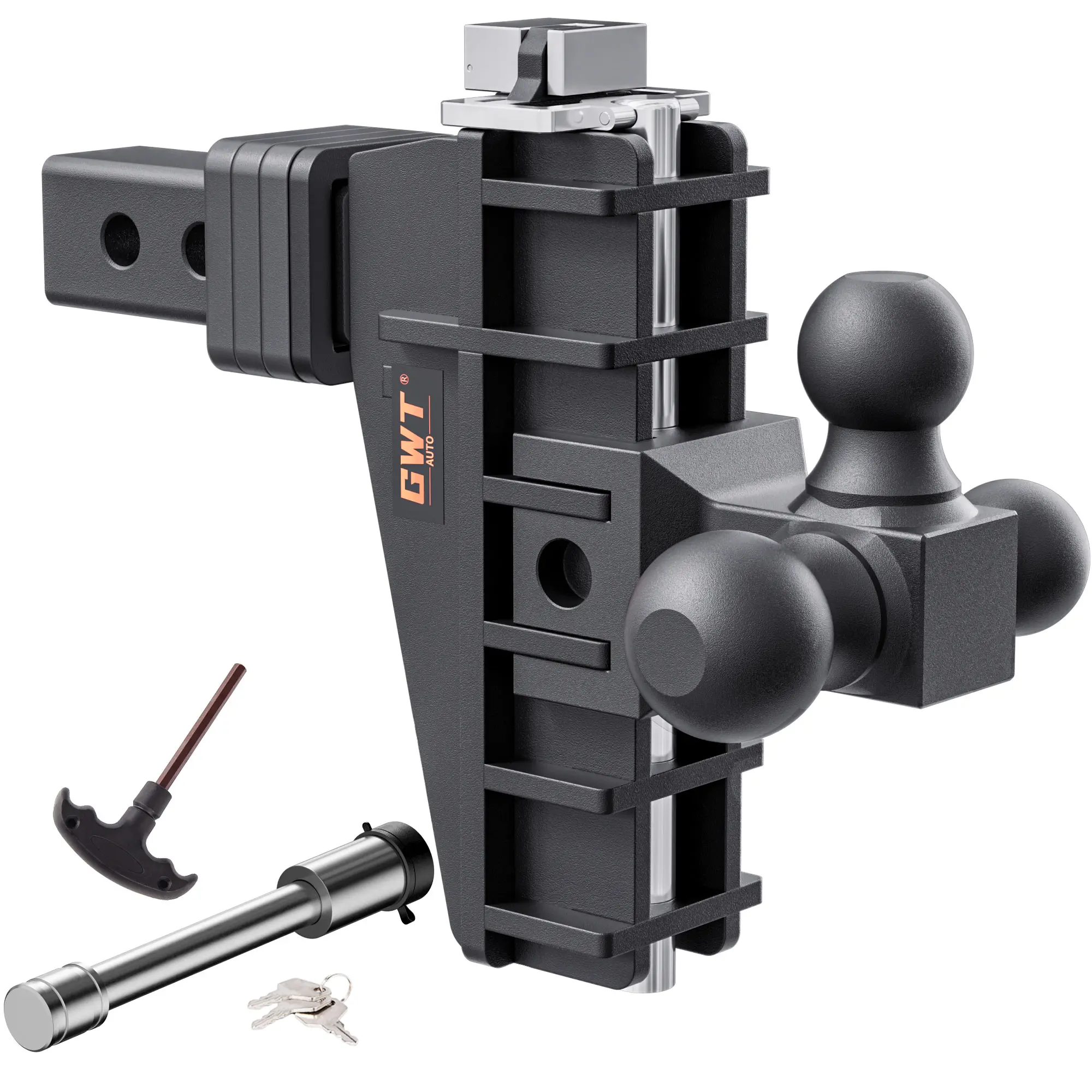 Adjustable Trailer Hitch, Tri-Ball (1-7/8" x 2" x 2-5/16") Drop Hitch, Fits 2-Inch Receiver(Key point), 6 Inch Drop Hitch, 17000 LBS GTW-Class 3 Tow Hitch for Heavy Duty Truck, Black, Solid Ball Mount