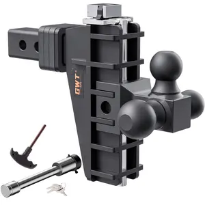 Adjustable Trailer Hitch, Tri-Ball (1-7/8" x 2" x 2-5/16") Drop Hitch, Fits 2-Inch Receiver(Key point), 6 Inch Drop Hitch, 17000 LBS GTW-Class 3 Tow Hitch for Heavy Duty Truck, Black, Solid Ball Mount