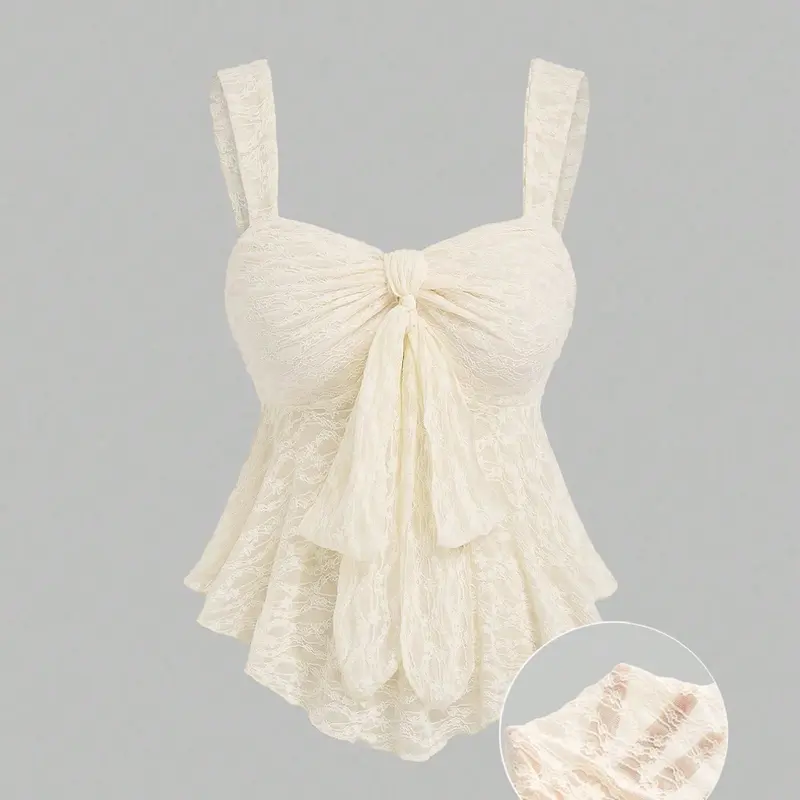 Lace Halter Ruffled Top with Bow Waist Ruffle Short Sleeve Nk-0004-603009 Womenswear, Women's Fashionable Upper Body Clothing, Chic Elegant Feminine Design for Daily Wear