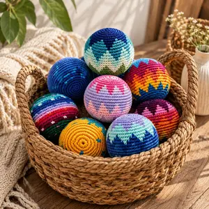Hand-Crocheted Hacky Sack Footbag, Colorful Knit Kick Balls & Juggling Toys, Sensory Fidget Toy for Kids, Summer Camp Party Favor