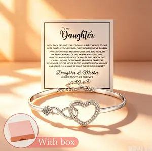 To My Daughter Infinity Heart Bracelet from Mom - Cubic Zirconia Adjustable Bangle with Gift Box & Inspirational Card, Forever Connected Jewelry Gift