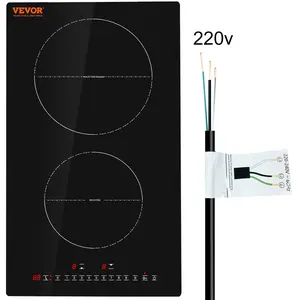 VEVOR Built-in Electric Induction Cooktop, 12-in 2-Burner Glass Top Stove, 3000W Power, 9 Heating Levels, LED Touch Screen, Child Lock & Over-Temperature Protection