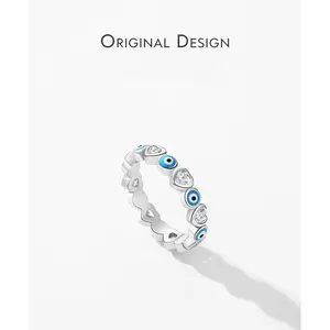 🧿evil eye🧿 Trending 925 Sterling Silver Evil Eye Ring ✨ Iridescent Blue Resin | Lucky Protection Charm | Hypoallergenic Stackable Jewelry