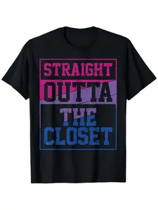 Bisexual Flag Straight Outta The Closet LGBT Gay Pride Month T-Shirt 100% Cotton T-shirt Halloween Thanksgiving Christmas Gift for Men Women Family Friends, Valentines Day Gifts, Fathers Day Gifts Mothers Day Gifts