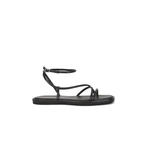 Loeffler Randall Noor Strappy Ankle Wrap Flat Sandal in Black