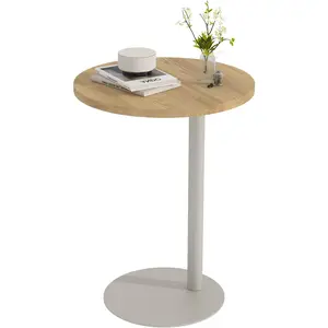 C Shaped Round End Table, Small Side Table for Couch,Tv Trays for Eating,Snack Sofa Tray Table with Metal  for Living Room, Bedroom, Bedside,and Office (Rustic Oak)