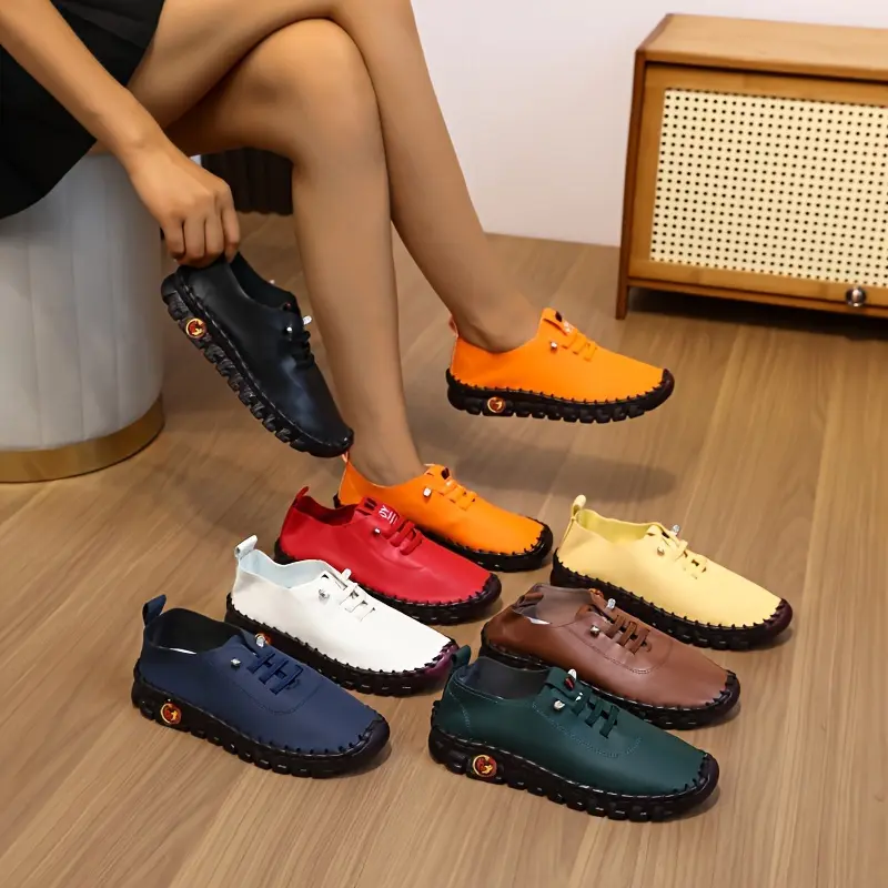 Women's Handmade Penny Loafers, Comfortable Solid PU Leather Round Toe Flats with Anti-slip Sole, All-Season Footwear for Women, Shoes For Women