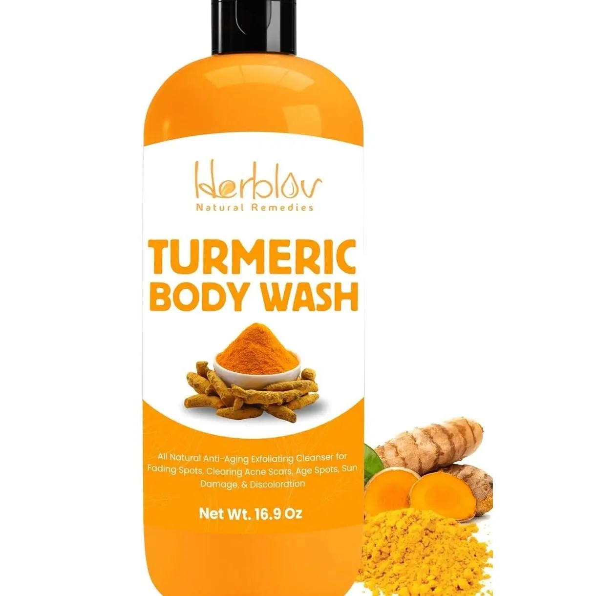 Turmeric Body Wash – Skin Brightening Liquid Soap for Discoloration – Natural Anti Aging Exfoliating Turmeric Body Wash for Spots, Acne, Sun Damage – Bath Soap Skincare