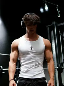 Men's Gothic Cross Ribbed Tank Top | Slim Fit 1XL Plus Size | Premium Stretch Fabric | Moisture-Wicking & Breathable | Gym Workout & Fitness Training | Ideal for Bodybuilders & Gothic Street Style Aficionados | Fitness Workout Vest