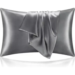 Satin Pillowcase for Hair and Skin, Super Soft and Cooling Similar to Silk Pillow Cases 2 Pack with Envelope Closure, Gift for Women Men(20"x30" Queen Size, Dark Grey)