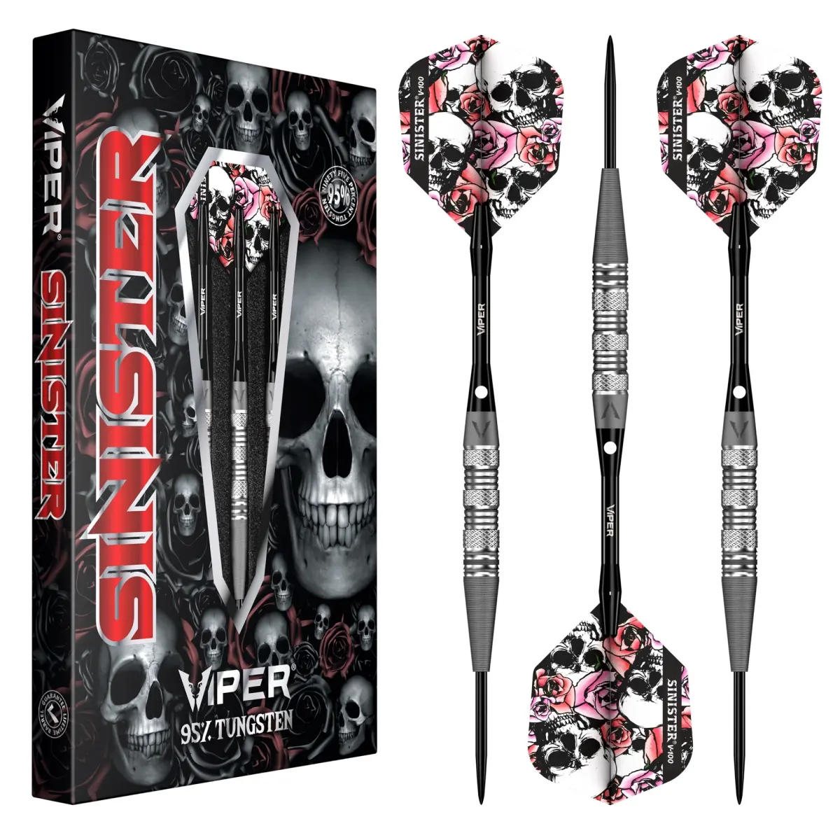 Viper Sinister 24g Steel Darts Set - 95% Tungsten Barrels, Triple Knurl Grip, Unique Sandblasted Finish, Slim Yet Durable Profile with Locking Holes, Lightweight Aluminum Shafts, Flights, Superior Control, Maximum Stability, Adult Recreational Use