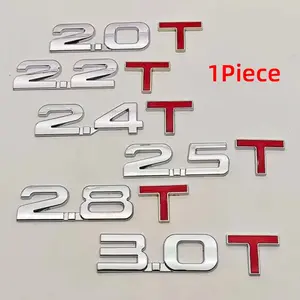 1pc 3D Metal  2.0T 2.2T 2.4T 2.5T 2.8T 3.0T Displacement Logo Premium Zinc Alloy Car Sticker Side Fender Rear Trunk Emblem Badge Decals Automotive Accessories For Any Vehicle Decorative Accessories