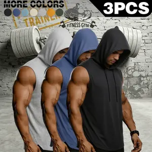 Summer fitness outdoor men's loose-fitting hooded sleeveless shirt, sports T-shirt, running and basketball training breathable top