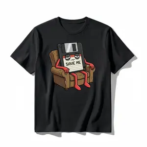 Funny Floppy Disk "Save Me" T-Shirt: Retro Tech Meme Graphic Tee for Programmers & Geeks. Nostalgic 80s 90s Vibe. Pure Cotton, Unisex, Loose Fit. IT Culture Casual Streetwear Gift.