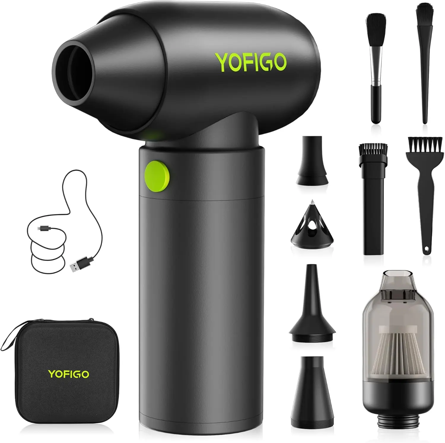 YOFIGO Compressed Air Duster & Vacuum Cleaner 150000RPM Rechargeable Electric Blower with 4-Gear Speed 4400mAh Battery Mini Aluminum Handheld for PC Car Home Cleaning