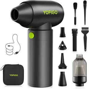 YOFIGO Compressed Air Duster & Vacuum Cleaner 150000RPM Rechargeable Electric Blower with 4-Gear Speed 4400mAh Battery Mini Aluminum Handheld for PC Car Home Cleaning