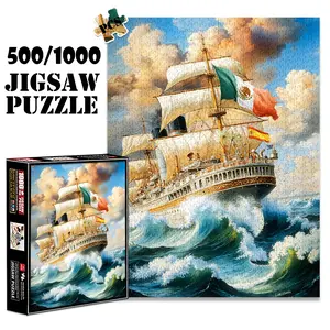1pc 1000 piece adult puzzle 70x50cm Sailing Ship with Mexican and Spanish Flags on the Waves500 pieces of paper jigsaw puzzle, suitable for adults and families, large-scale DIY puzzle interactive t