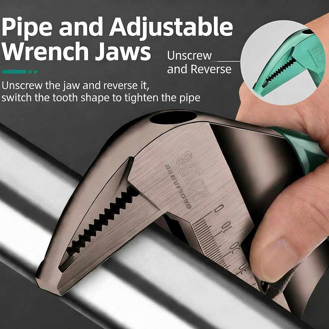2-in-1 Adjustable Wrench & Pipe Wrench, 6-Inch Large Opening Dual-Use Spanner Tool, Heavy-Duty Short Handle Plumbing Wrench with Anti-Slip Jaw, Chrome Vanadium Steel for Bathroom Installation, Pipe Fittings, Home Repair & Maintenance
