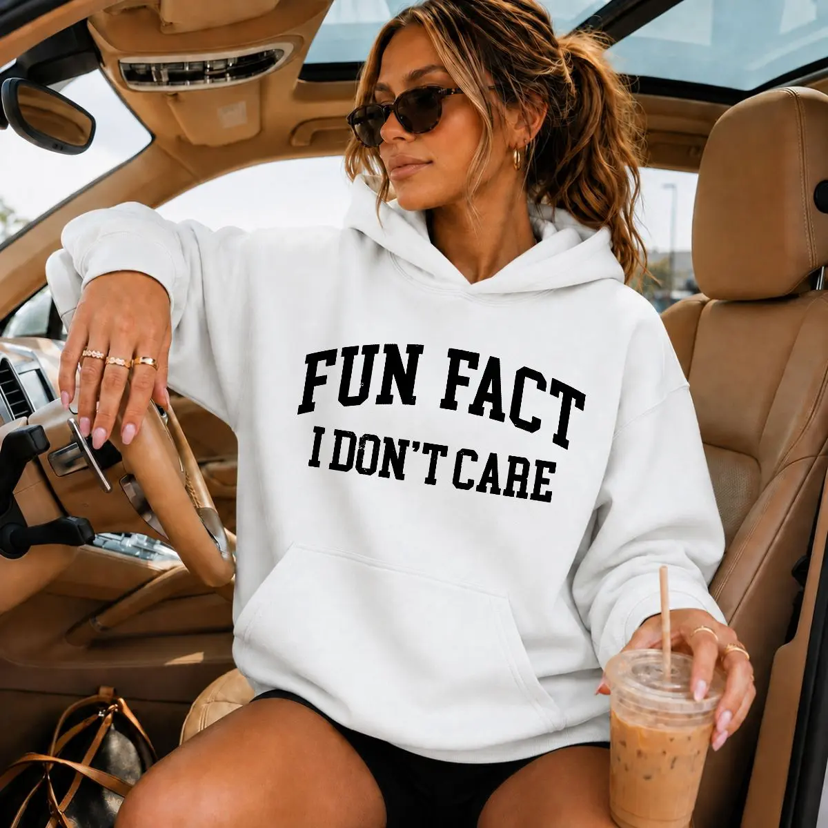 Women's All-Seasons Pullover Hoodie, Funny "I Don't Care" Sarcastic Graphic Sweatshirt, Casual Oversized Unisex Long-Sleeve Streetwear Gift