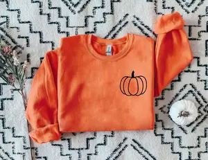 Little Pumpkin Sweatshirt, Pumpkin Pocket Sweatshirt, Fall Pumpkin Crewneck, Autumn Sweater