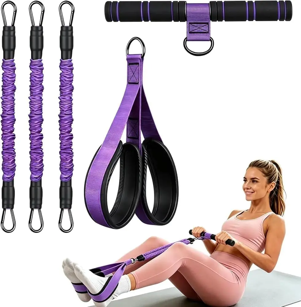 A Single Multifunctional Resistance Band with a Handle, Featuring a Comfortable Foot Pedal Ideal for Sit-Ups And Comprehensive Home Gym Exercises, Core And Abdominal Training, Pilates, And Yoga