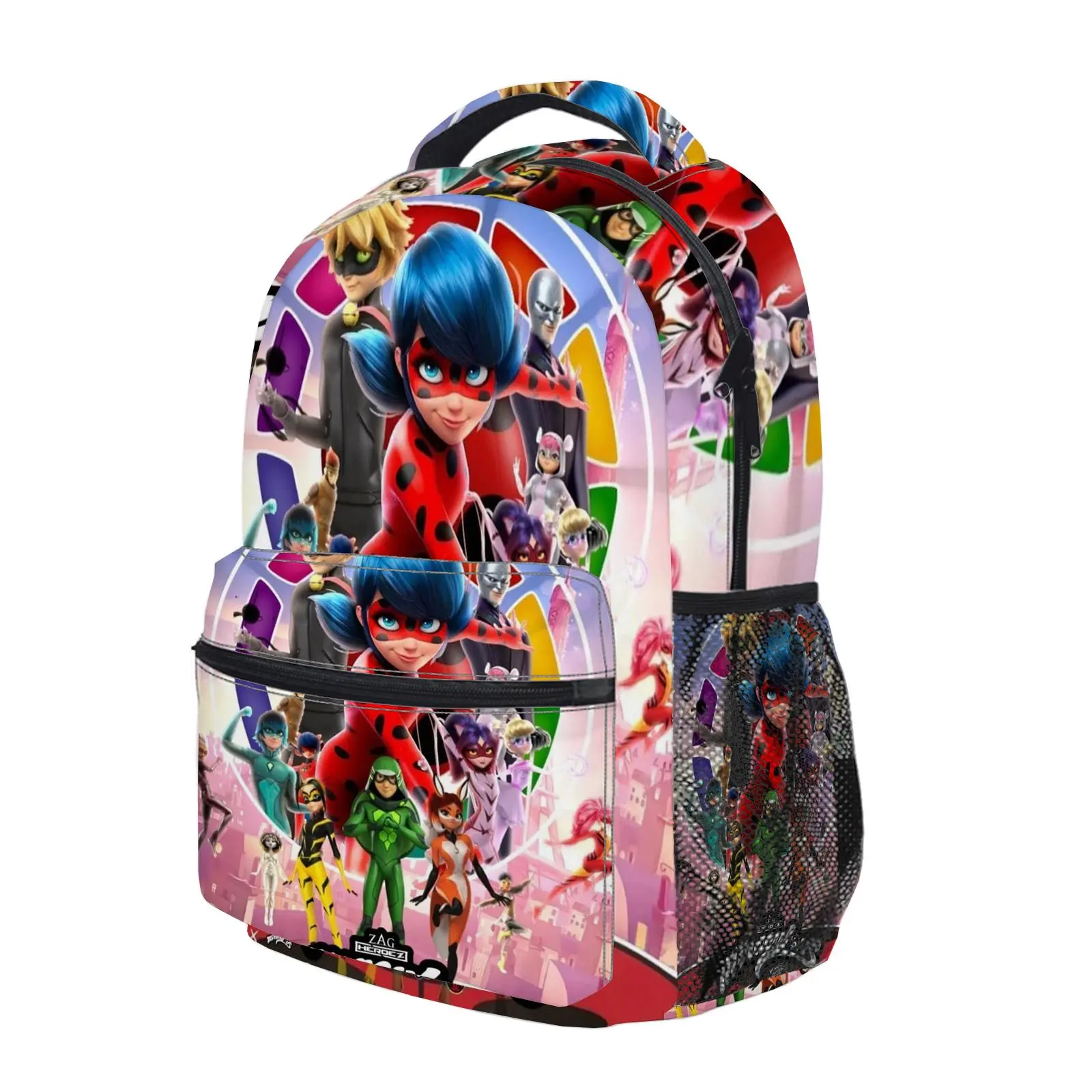 Miraculous Ladybug Y2K Fashion School Backpack for Teen Girls, Cute Cartoon Aesthetic Student Bookbag with Padded Shoulder Straps, Large Capacity Casual Daypack and Travel Bag for Kids L-96