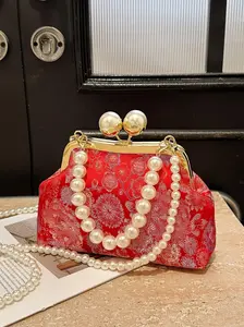 Women's Ethnic Pattern Pearl Decorated Handbag, Fashionable Hobo Bag for Daily Used, Casual Trendy Versatile High-quality Daily Commuting Bag, Fashionable Patterned Bag, Casual Trendy Purses, Stylish Handbag