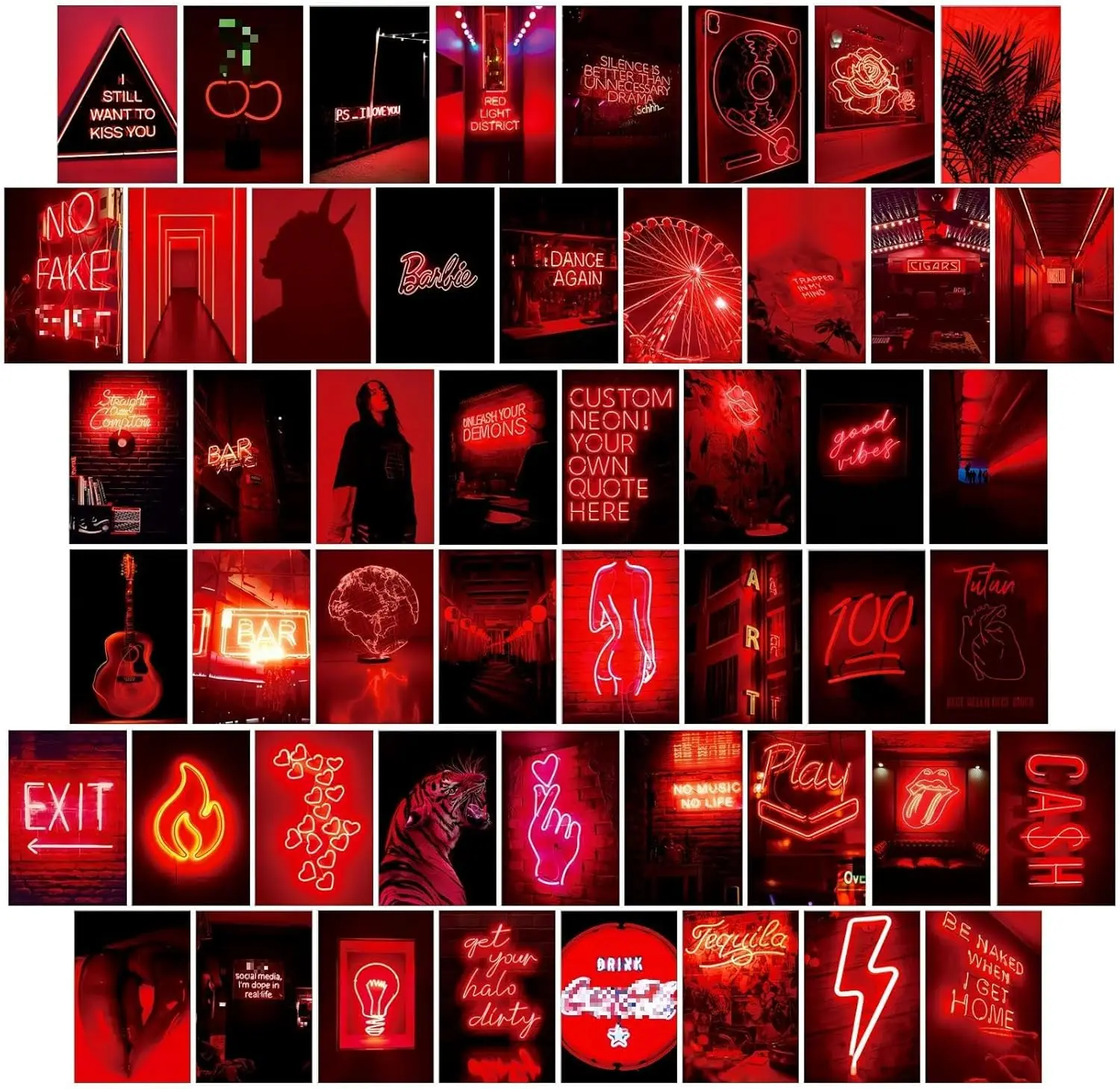 50PCS Red Neon Wall Collage Kit Aesthetic Pictures,Dark Red Room Decor for Bedroom Trendy Small Posters for Room Aesthetic Dorm Photo Wall Decor Gift for Teen Girls 4x6 Inch