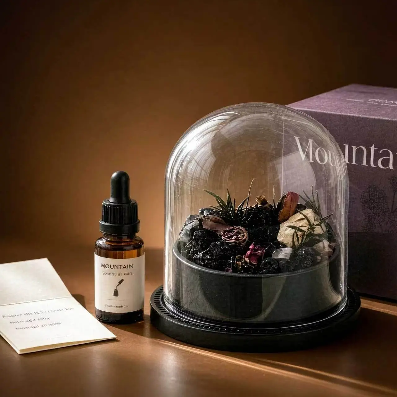 Natural Crystal Aroma Diffuser - Glass Dome Indoor Fragr Decor with Scented Oil Bottle, Aesthetic Home Room Decoration Gift