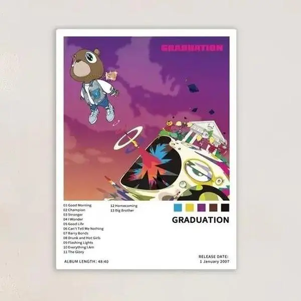 Graduation Music album cover retro poster classic hip hop rap art print Vintage Prints Vintage Retro Poster, Premium Poster, Home Decor Idea, Room Decoration, Wall Art Decor
