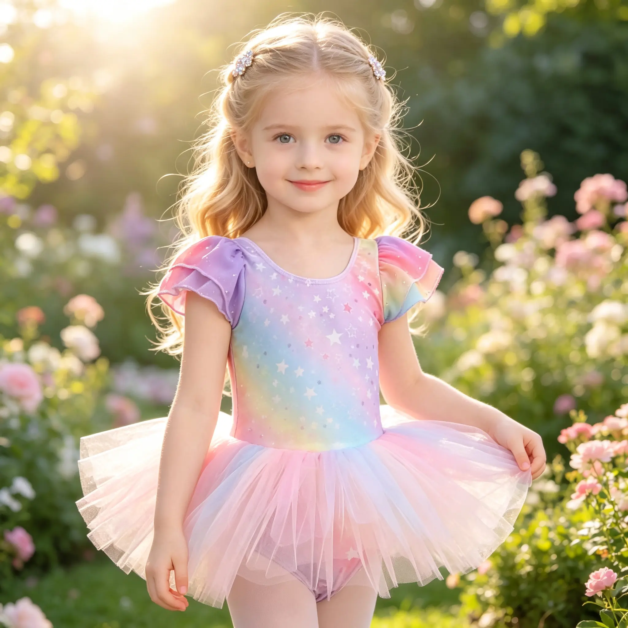 Toddler Girls Rainbow Star Ballet Tutu Dress, Flutter Sleeve Gradient Tulle Leotard for Dance Recital Birthday Photoshoot