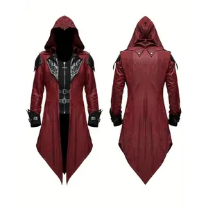 New Medieval Halloween Retro Patchwork Jacket Men's Gothic Dark Clothing Halloween Medieval Cosplay Tailcoat Retro Patchwork Stage Performance Costume S-5XL Men's Fashion Gothic Hooded Jacket Steam Punk Long Coat Knight Assassin Costume