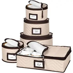 China Storage Containers 5Piece Set Moving Boxes for Dinnerware Glasses Plates Mugs and Saucers Sturdy Quilted Microfiber Dish Organizer with Dividers for Seasonal Storage Holds Set of 12