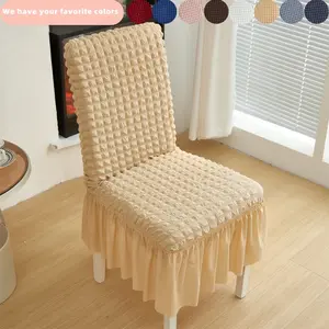 Stretchy Solid Color Chair Cover with Ruffle, Stretch Chair Slipcovers, Removable & Machine Washable, Pet-Friendly, Suitable for Kitchens, Weddings, Hotels & Banquets, Wear-Resistant, Durable, Elastic & Easy to Fit, Furniture Protector