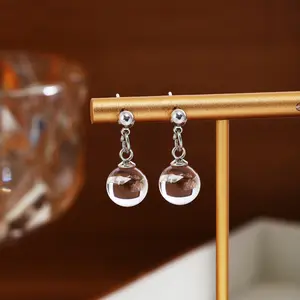 Women's 1-Pair Korean-Style High-End Transparent Round Ball Stud Earrings - Light Luxury, Minimalist, Sweet, Versatile Earring for Women