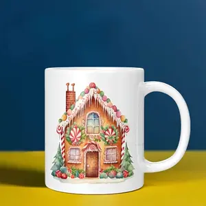 Gingerbread House Christmas Mug - 1pc ceramic mug 11 ounces, coffee cup, water cup suitable for Christmas parties, holiday gifts, winter family gatherings, daily afternoon tea, office use