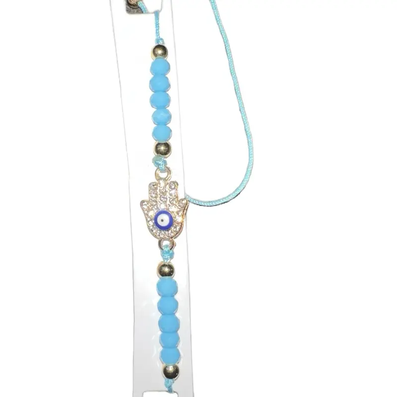 Eye & Rhinestone Decor Bracelet with Blue Beads, Decorative Beads, and Tassel