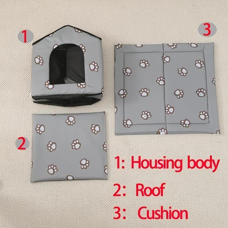 Outdoor Pet Dog Cat House with Pad and Door, Seasonal Universal Shelter for Small Cats Dogs, Washable and Sensory Bed for Outdoor Use